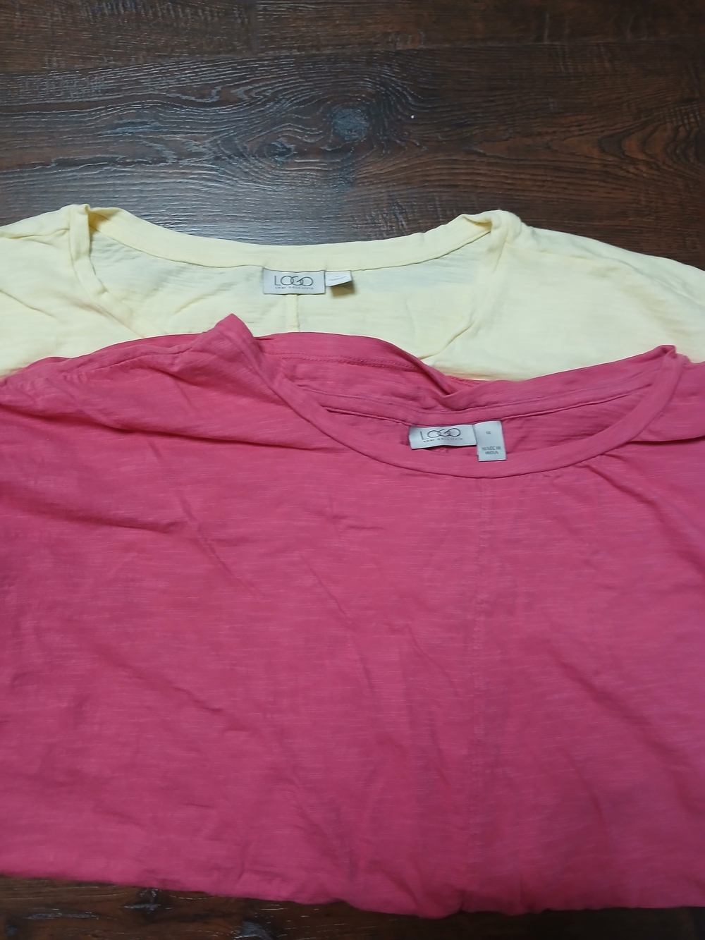 LOGO by Lori Goldstein 2-Pack Solid Round Neck Cotton T-Shirt 1X Pink Yellow